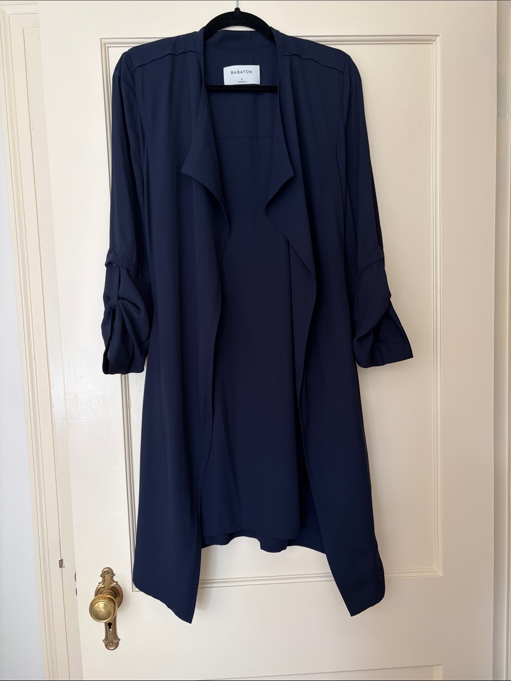 Babaton Navy Drape Open-Front Trench Coat. Size small like new